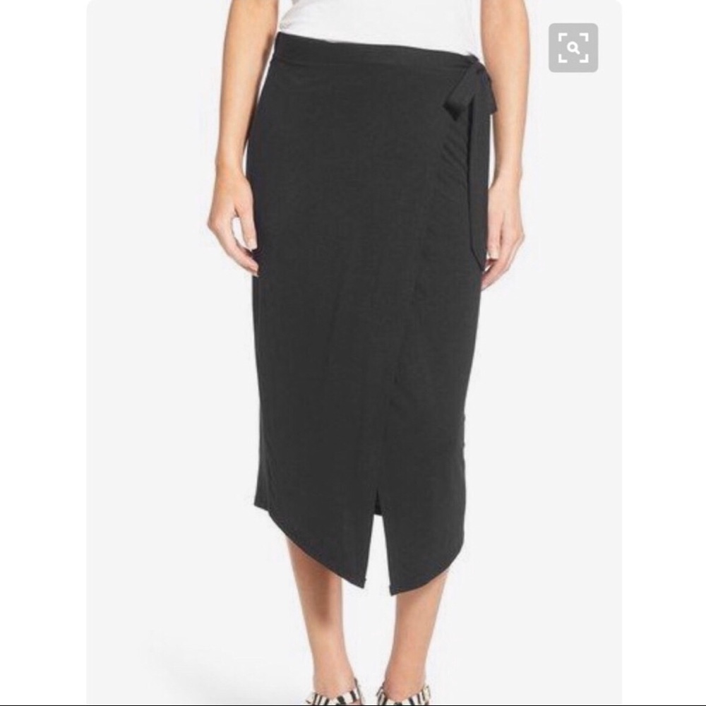 H.i.p. Black Faux Wrap Midi Skirt Tie Front Small